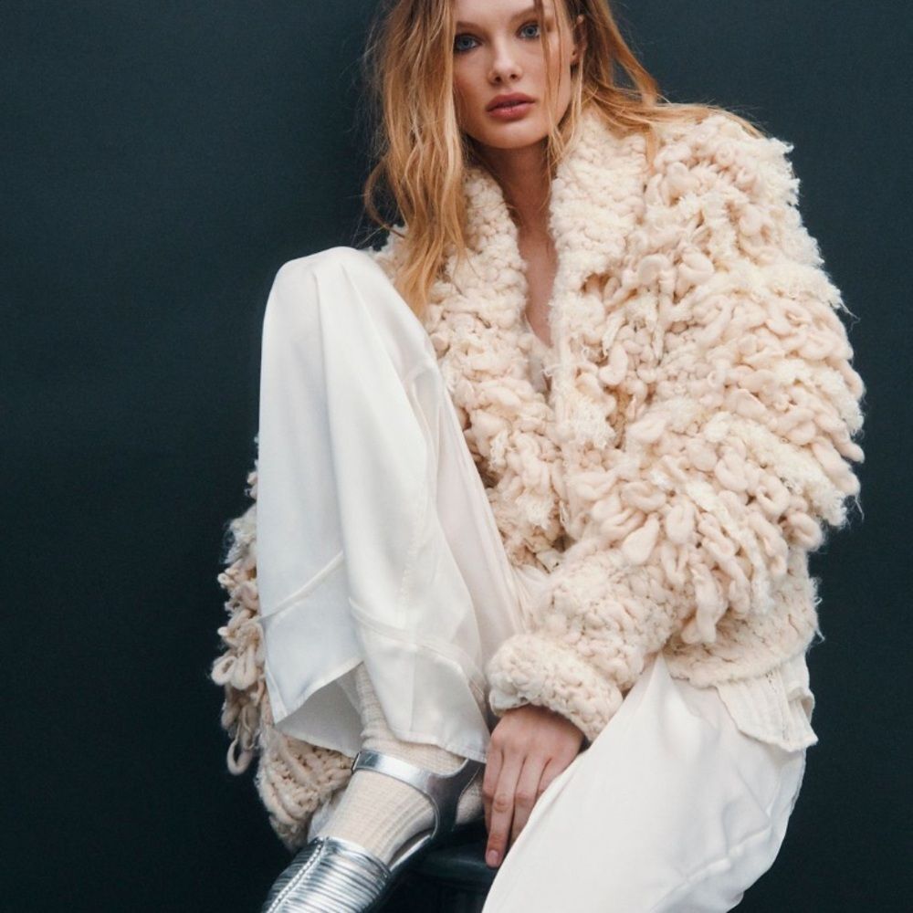 Free People Curly Que Cardigan in Ivory